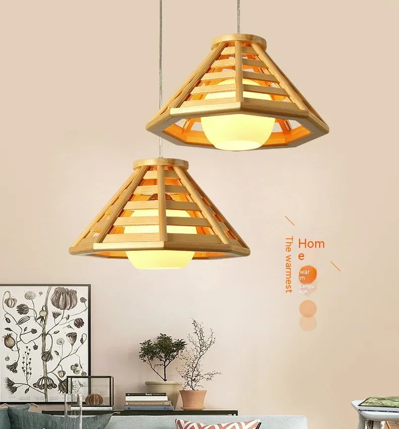 bamboo woven woodcraft ceiling LED chandelier 50cm wood colour modern minimalist