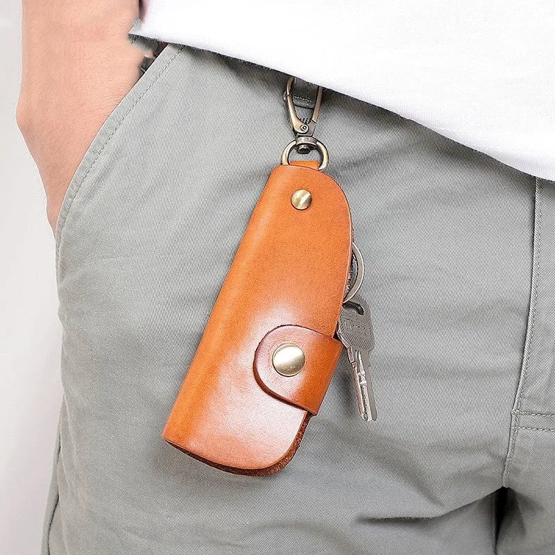 Genuine leather short car key case with multifunctional door in K108 brown colour
