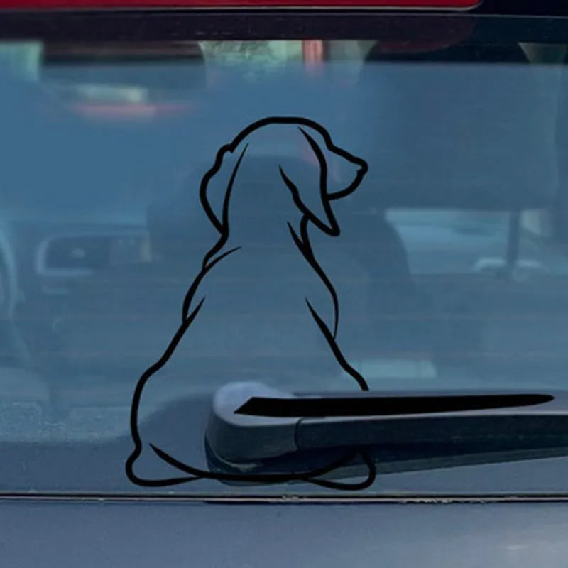 Cartoon dog rear windscreen wiper car sticker set in black and white colour options