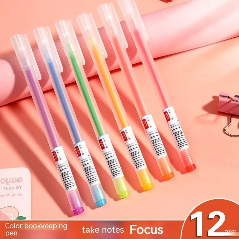 Box containing twelve coloured gel pens with 0.5mm fine tips for journal writing and organisation