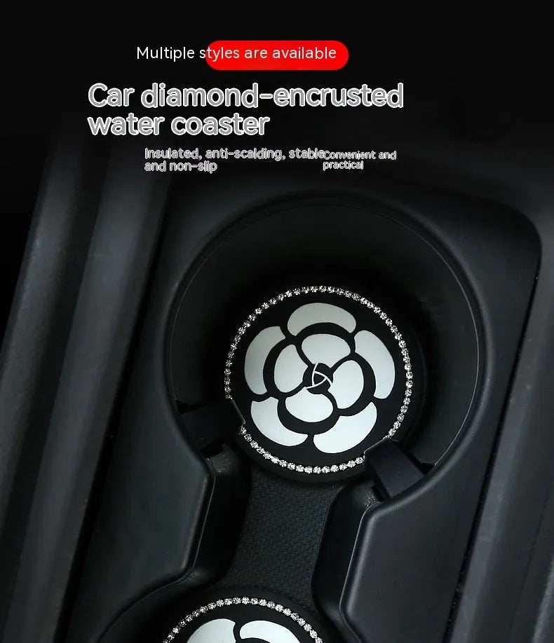 PVC plastic car cup holder mat coaster in black and white checkerboard pattern.
