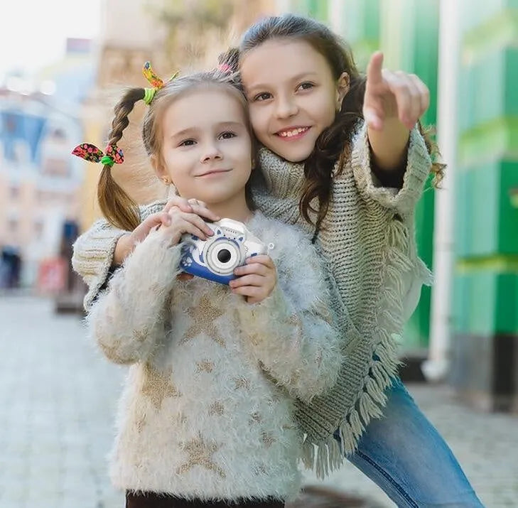 Orange and blue children's HD cartoon digital camera with compact design and game functions