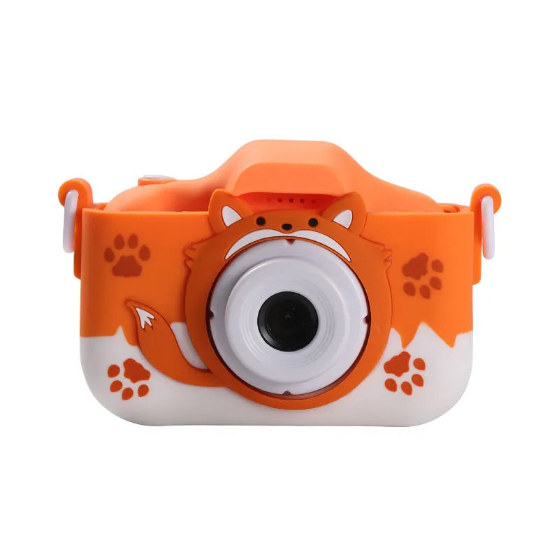 Orange and blue children's HD cartoon digital camera with compact design and game functions
