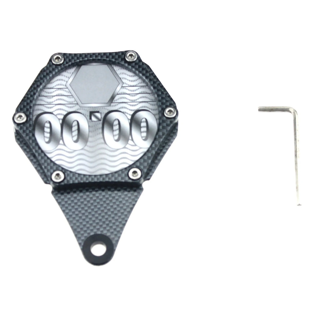 Black carbon fibre pattern motorcycle tax disc holder with anti-theft screws