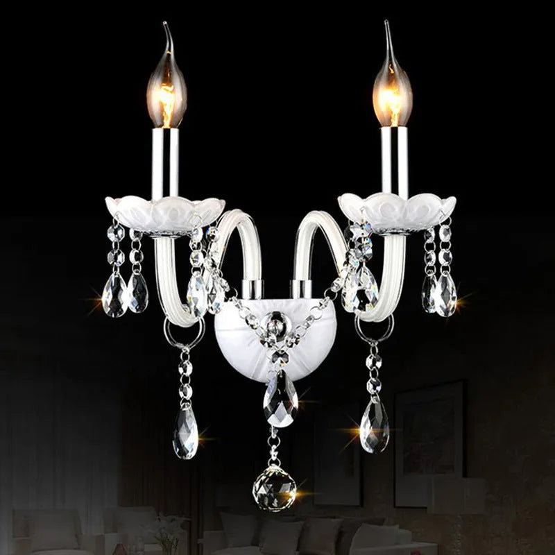 Double head European crystal wall lamp 340mm black finish living room lighting