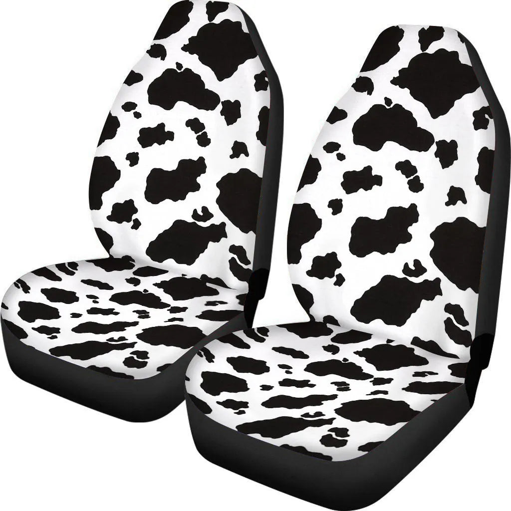 Universal fit cow spot leopard print retro style car seat cover set for front seats.