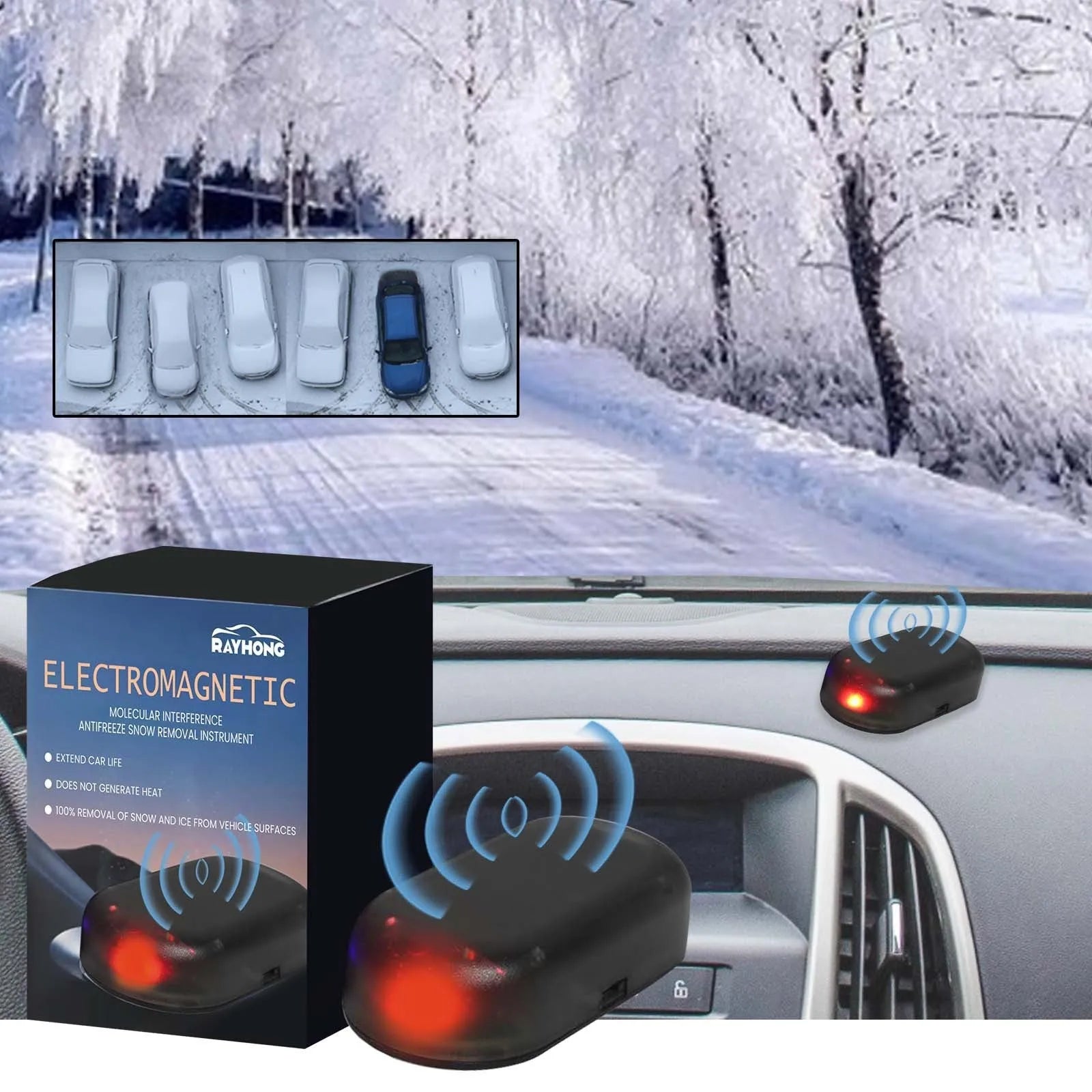 Black car snow removal tool with special glass technology measuring 5x2.6x1.5cm