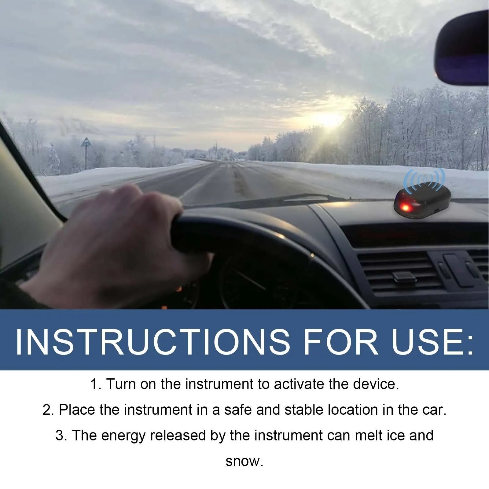 Black car snow removal tool with special glass technology measuring 5x2.6x1.5cm