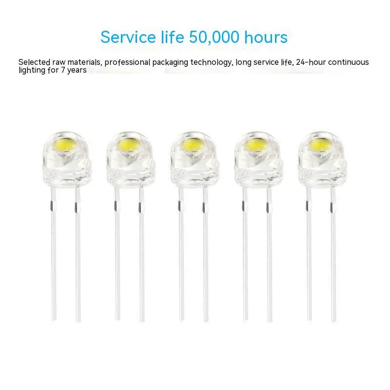 F5 straw hat white light LED lamp bead with 120 degree luminous angle and CRI 70-80