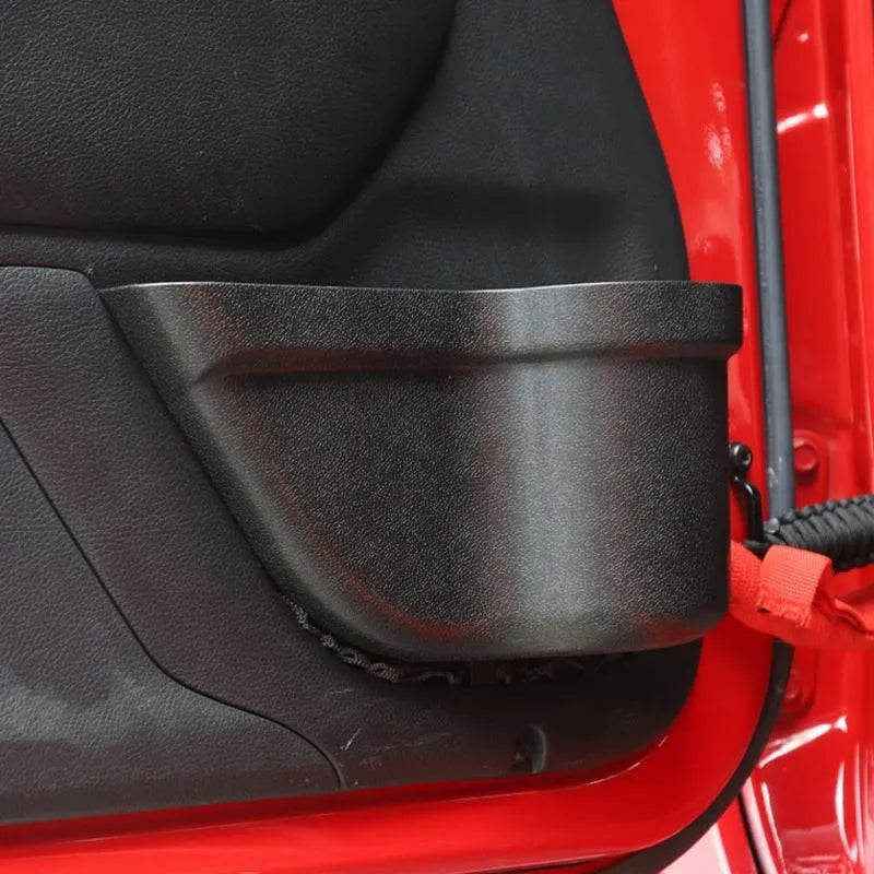 Pair of black aluminium alloy net pocket storage boxes for car interior organisation