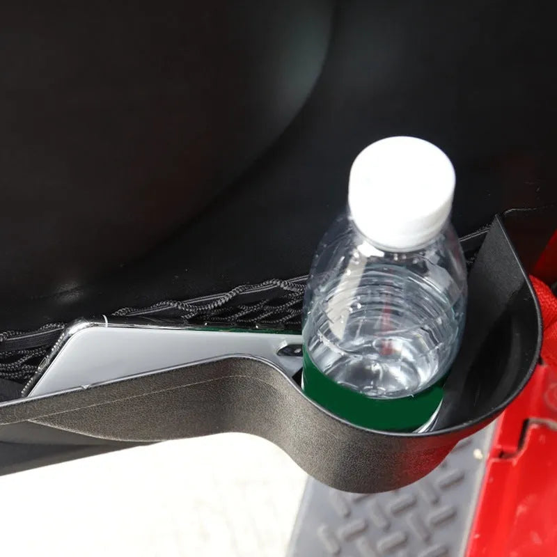 Pair of black aluminium alloy net pocket storage boxes for car interior organisation