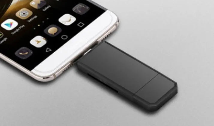 Black USB 3.0 card reader with USB-C connector for SD and TF memory cards