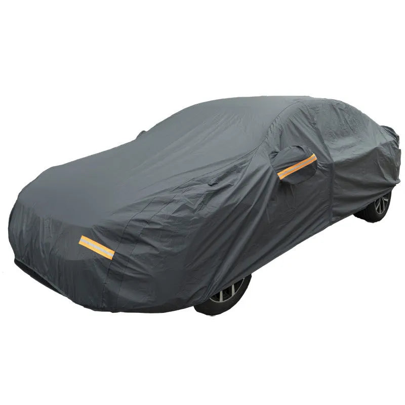 Grey PVC car cover for Volkswagen vehicles shown in size S, M, L, XL, or 2XL for rain and sun protection.