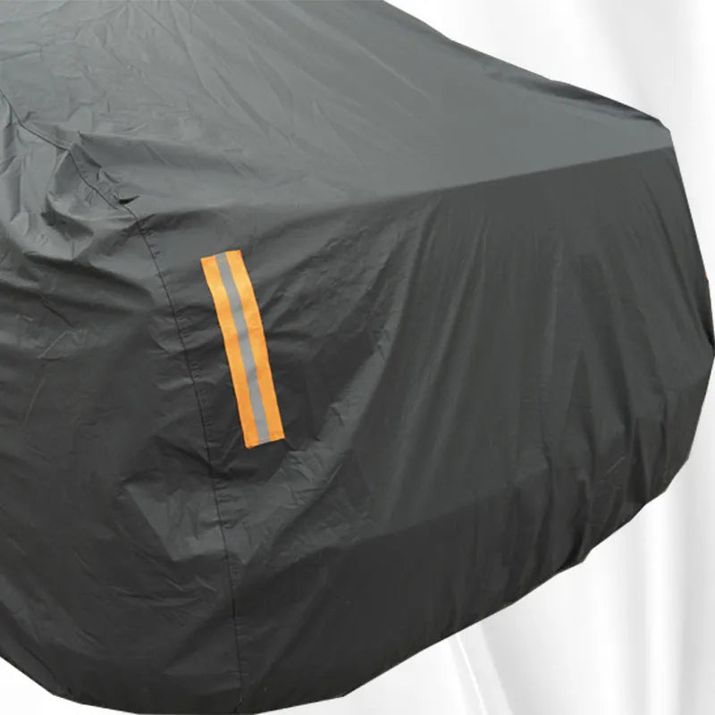 Grey PVC car cover for Volkswagen vehicles shown in size S, M, L, XL, or 2XL for rain and sun protection.