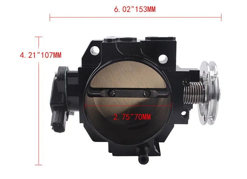 Aluminium throttle body for Honda K20A engine with 70mm diameter in black or silver finish