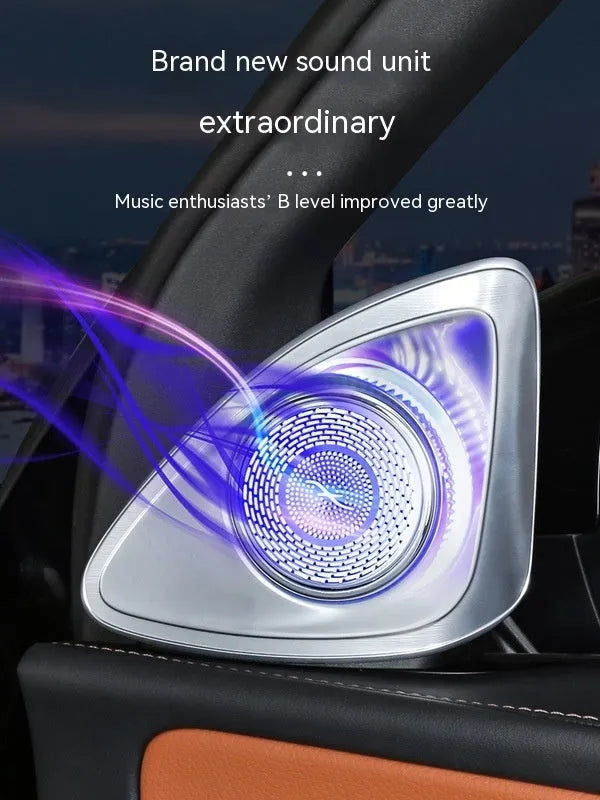 Pair of black ABS plastic car speakers with a central rotating tweeter, for Mercedes-Benz GLC X254 2023 model.