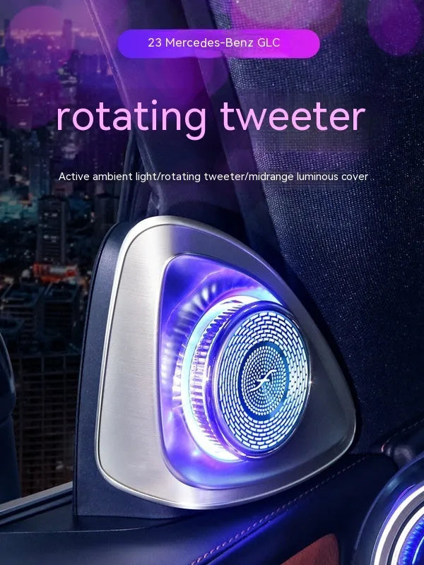 Pair of black ABS plastic car speakers with a central rotating tweeter, for Mercedes-Benz GLC X254 2023 model.