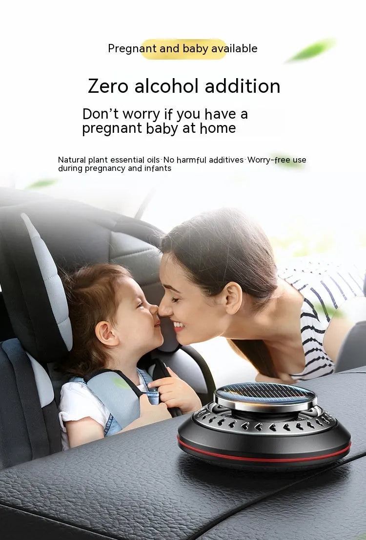 Solar-powered aluminium alloy car air freshener with essential oil and fragrance slices for odour removal