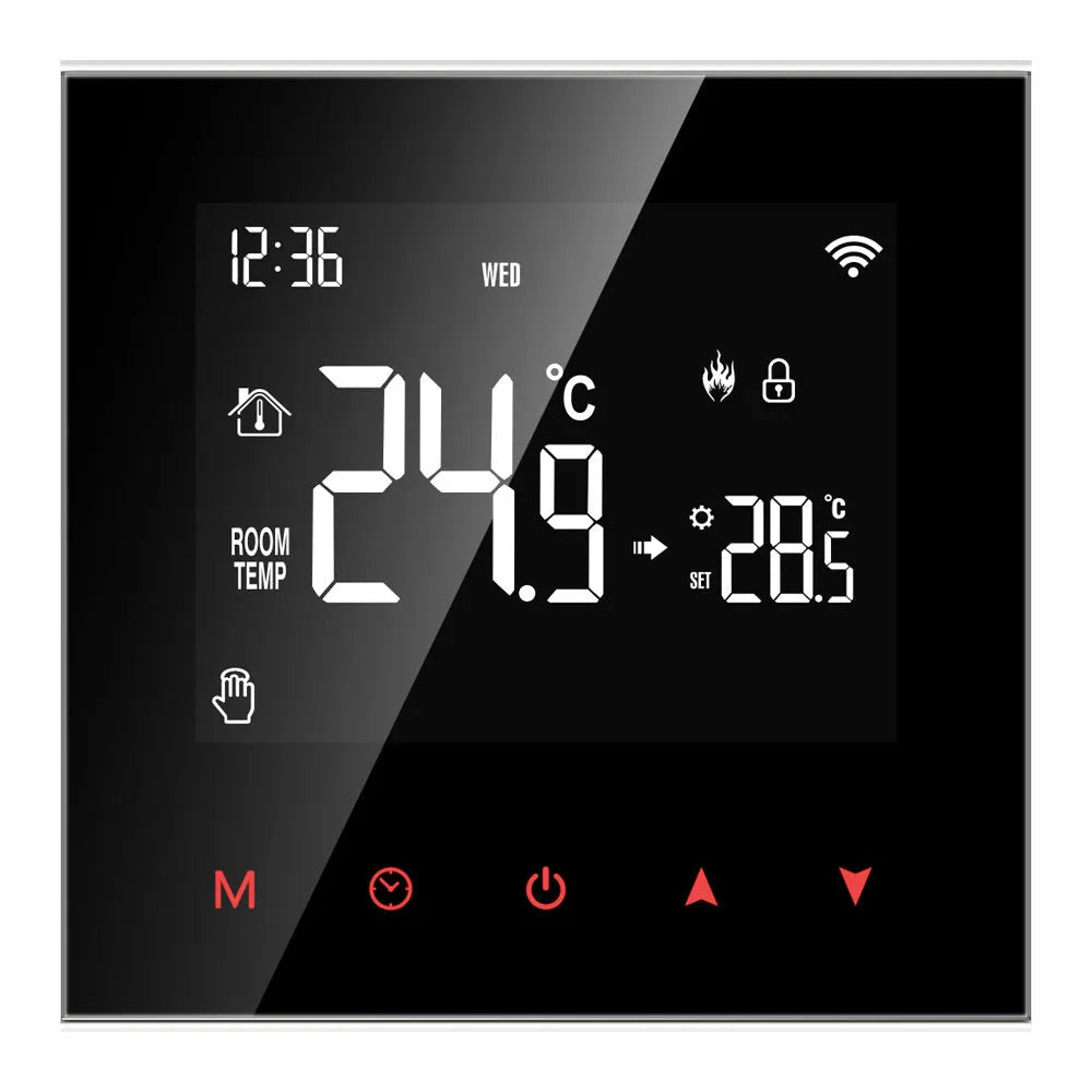 Black plastic smart temperature controller 86x65x30mm for floor heating and wall-hanging stove