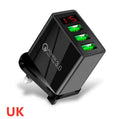 Black LED USB charger with Qualcomm Quick Charge, universal compatibility for phones and tablets