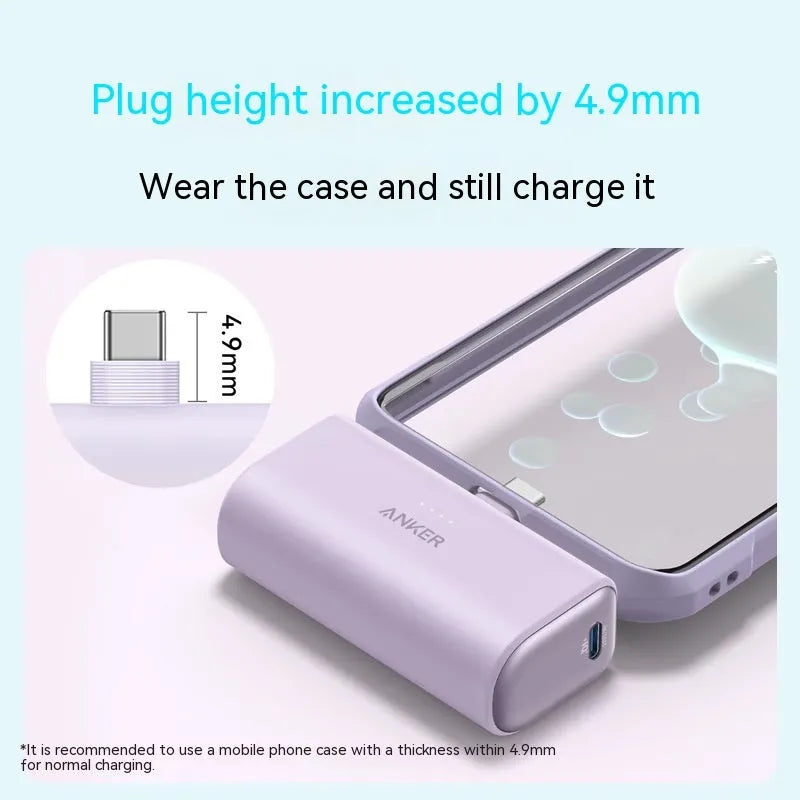 Small capsule-shaped power bank in various colours showing its foldable USB-C connector.