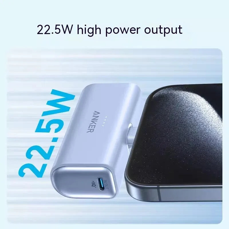 Small capsule-shaped power bank in various colours showing its foldable USB-C connector.