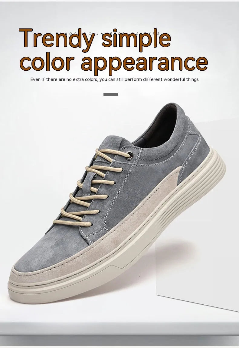 Men's grey casual skate shoes with pigskin upper and rubber sole lace-up design
