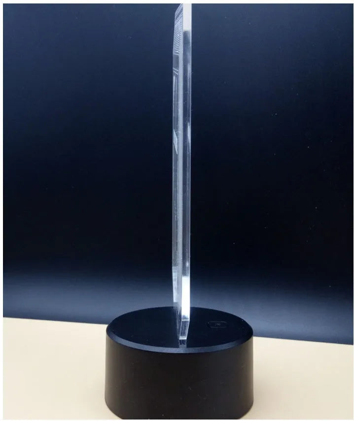 Panda 3D night light with black ABS base and clear acrylic panel showing colourful gradient lighting.