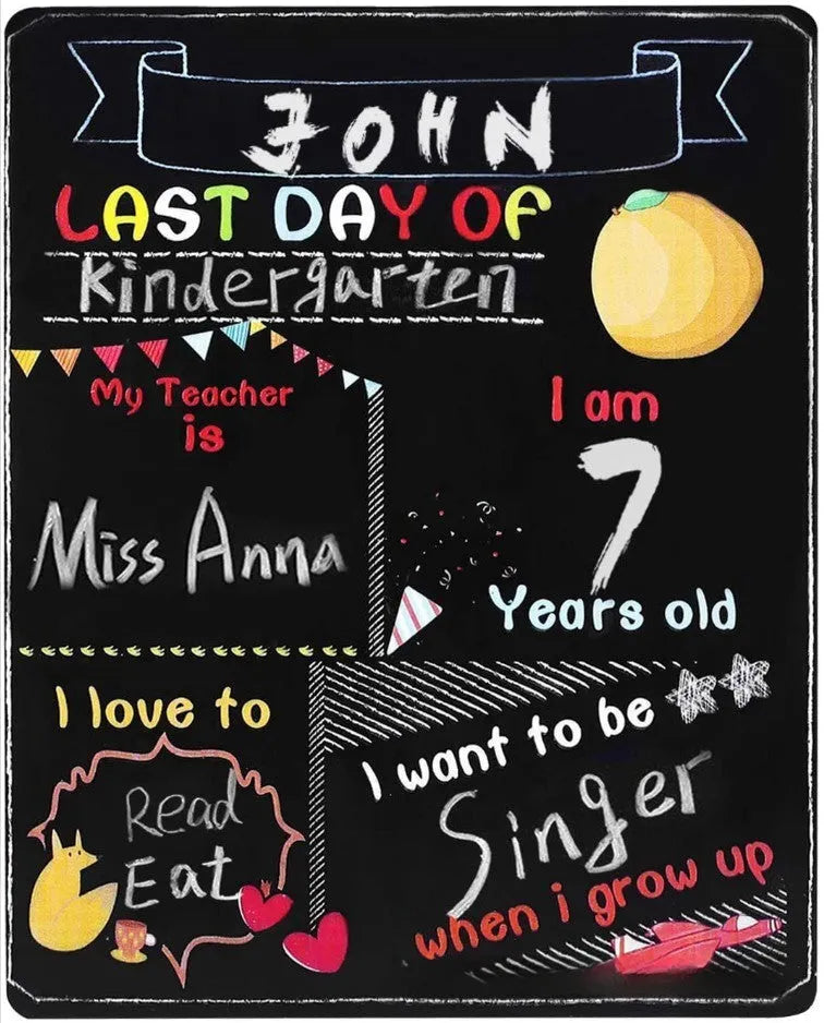 Modern wooden blackboard sign for first day of school, 25.5 by 30 centimetres.
