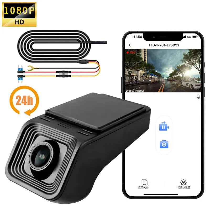 V4 ACC specification HD 1080p night vision driving recorder dash camera with WiFi antenna.
