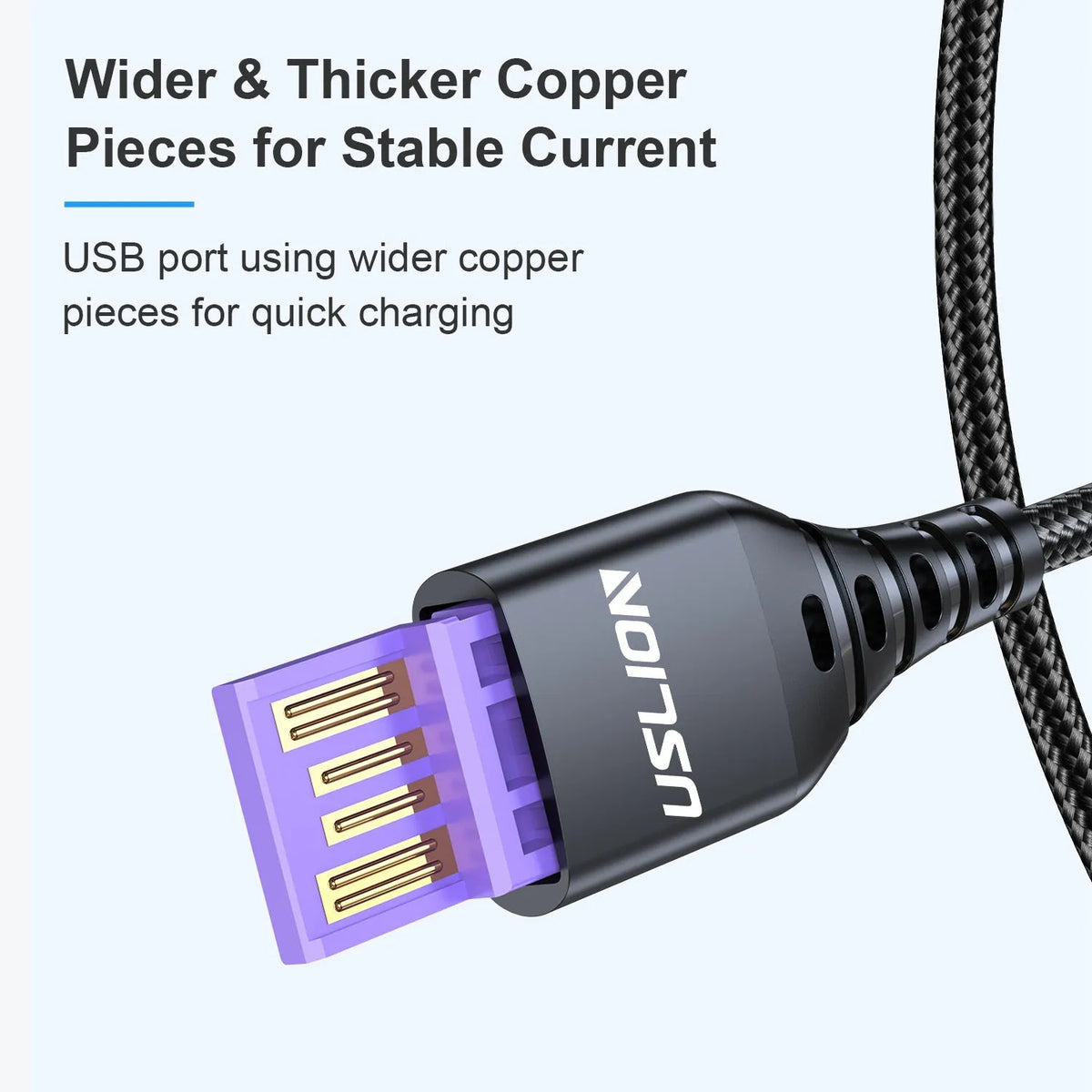 Braided data cable with green light stripe for Android and Type-C, available in black, blue, purple, red and lengths 0.3m to 3m