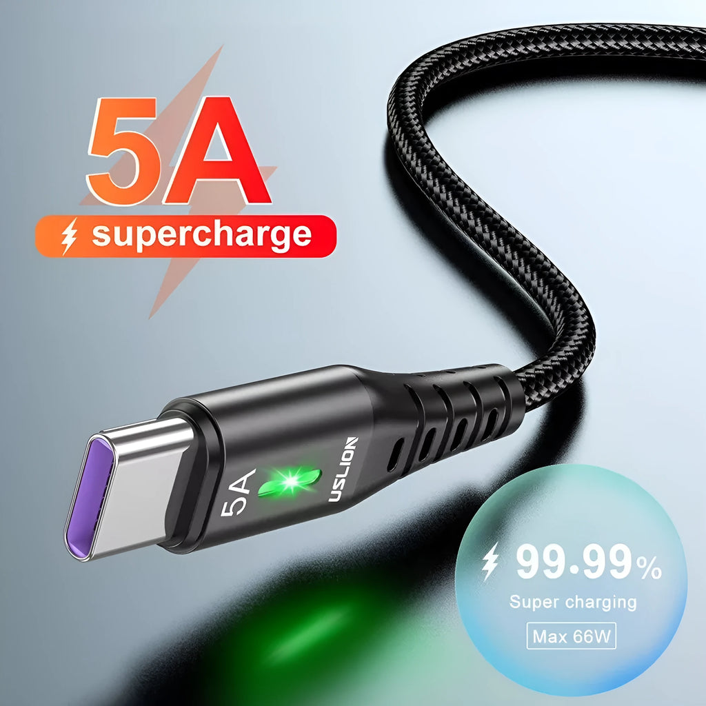Braided data cable with green light stripe for Android and Type-C, available in black, blue, purple, red and lengths 0.3m to 3m