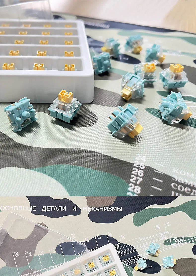 Pack of 36 Sea Salt Lemon PRO Mute tactile keyboard switch bodies for mechanical keyboard modding.