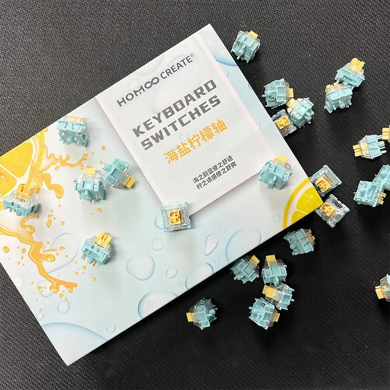 Pack of 36 Sea Salt Lemon PRO Mute tactile keyboard switch bodies for mechanical keyboard modding.