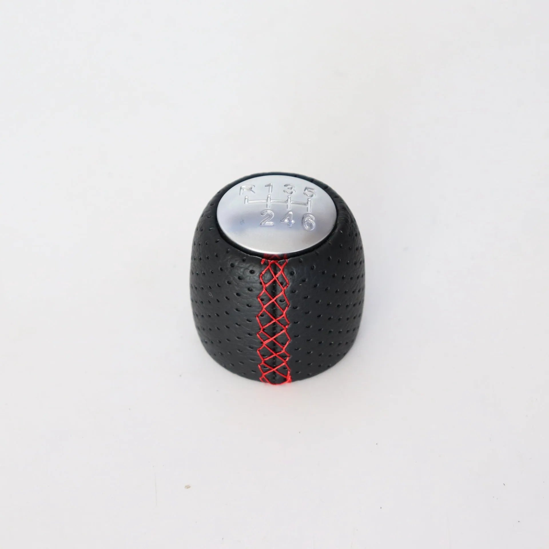 Sewn wrapped leather perforated style handball gear for Alpha vehicles in black, red, and white line options