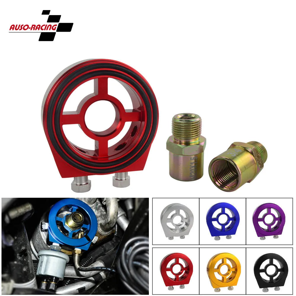 Aluminium oil pressure gauge adapter in five colour options: black, blue, gold, red, silver