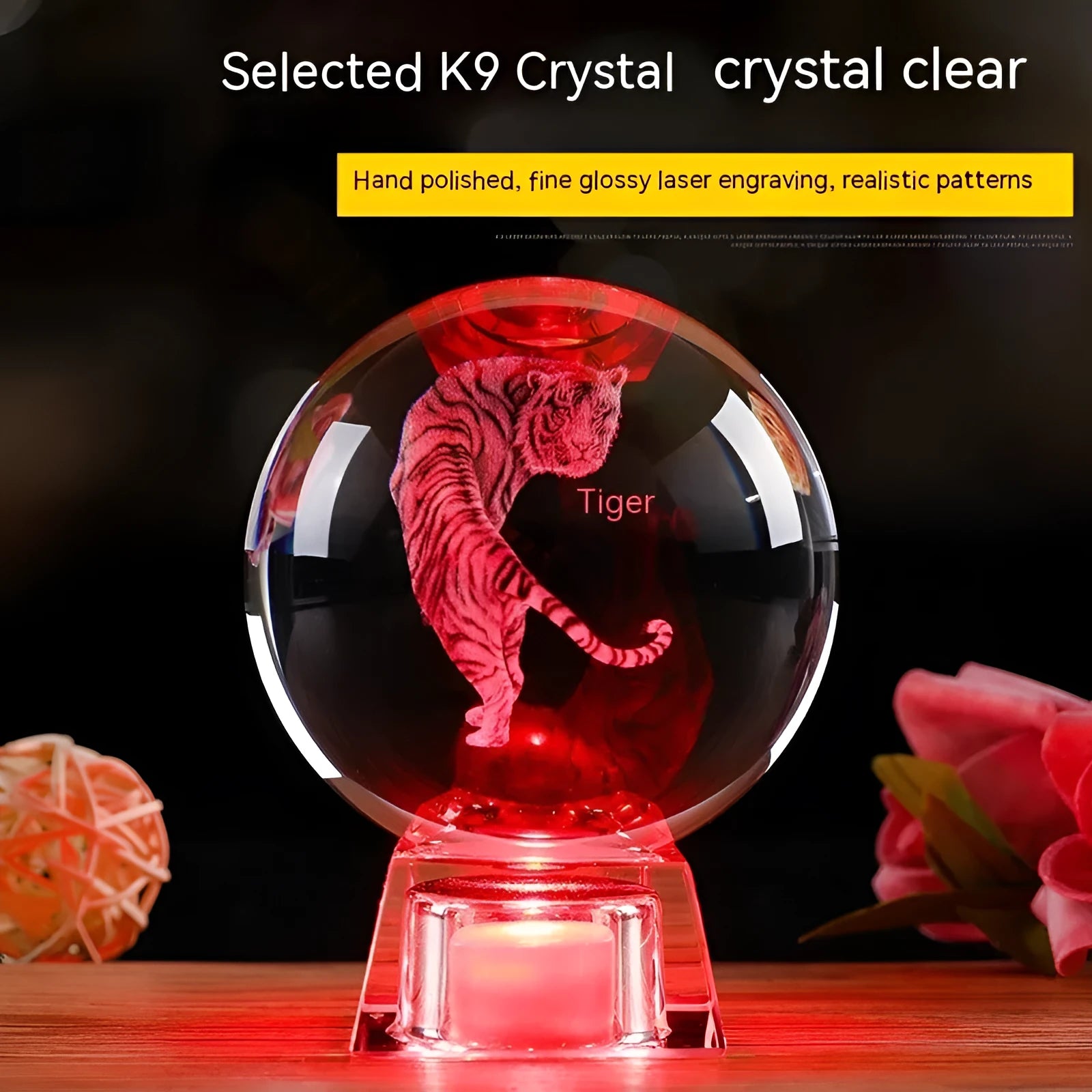 White crystal ball lamp with Chinese zodiac animal figurine on LED electronic base