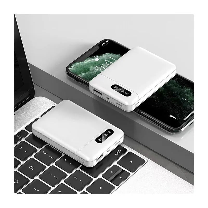 Black and white portable power bank with multiple USB charging ports