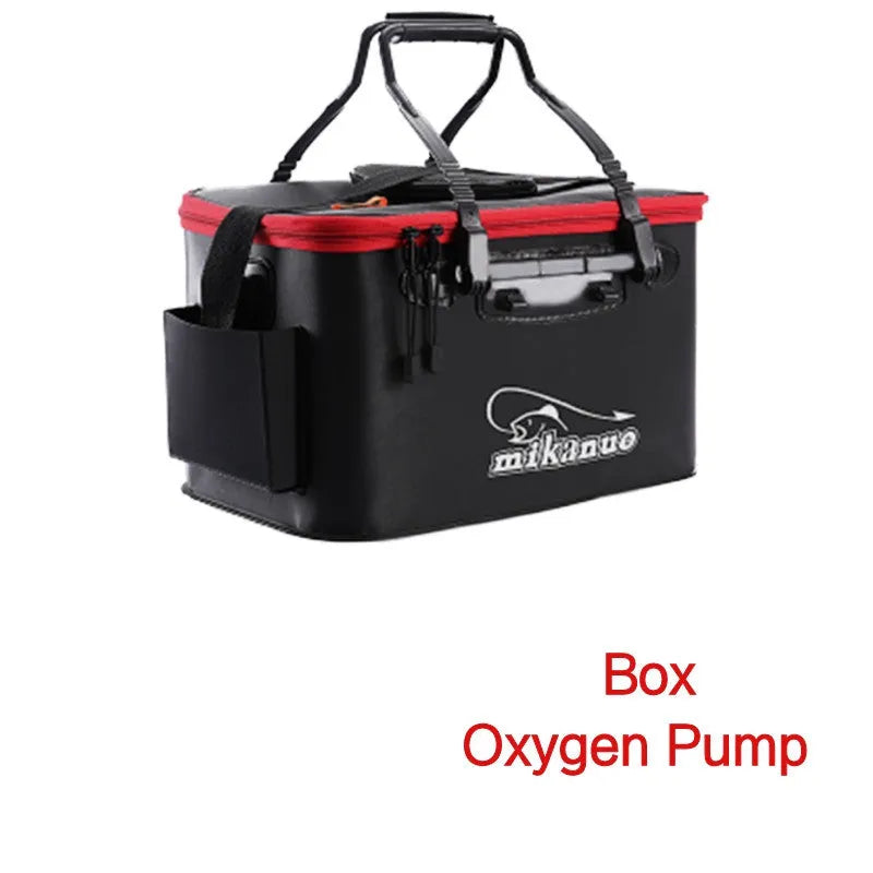 EVA portable fishing bag folded live fish box with thick nylon zipper, black and orange options, 30 cm to 50 cm.