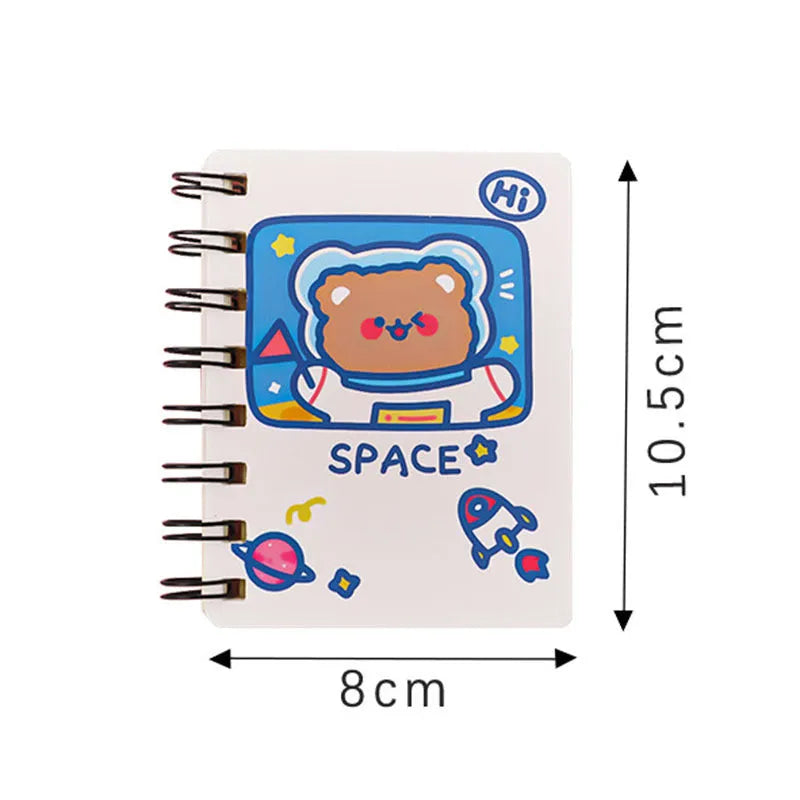 Astronaut series flippable pocket notebook showing cover design options and 10.5cm by 8cm size.