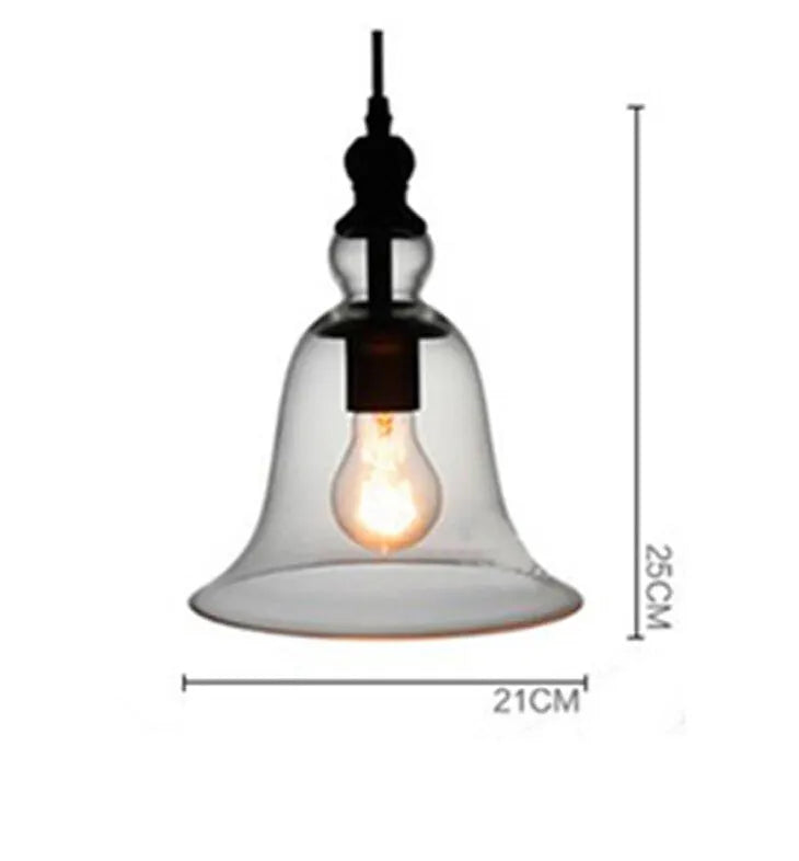 Bell glass chandelier with wrought iron frame, 21cm diameter and 25cm height, amber glass shade, painted metal finish