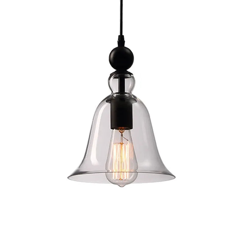 Bell glass chandelier with wrought iron frame, 21cm diameter and 25cm height, amber glass shade, painted metal finish