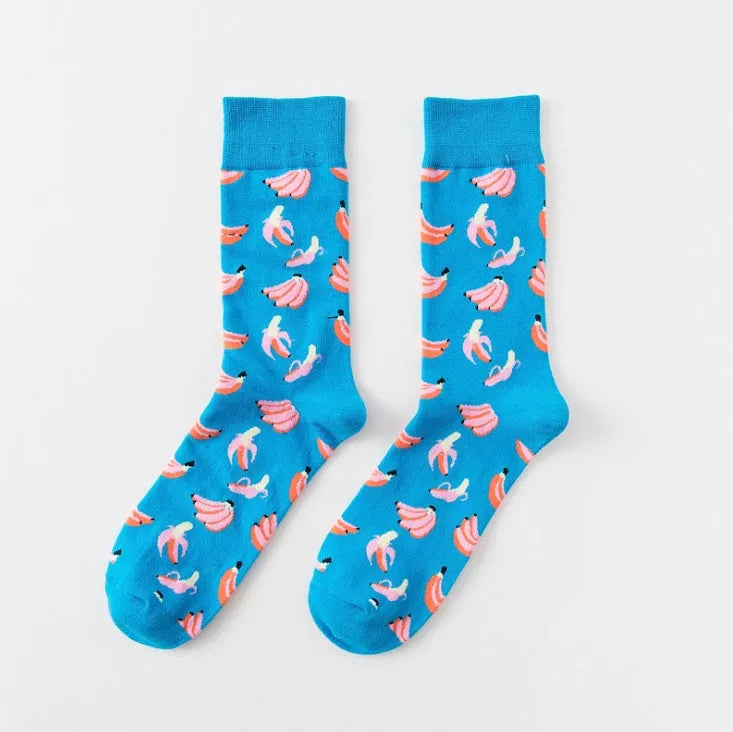 Happy fruit banana print tube socks for men women high-density cotton one size 39-43 colour options