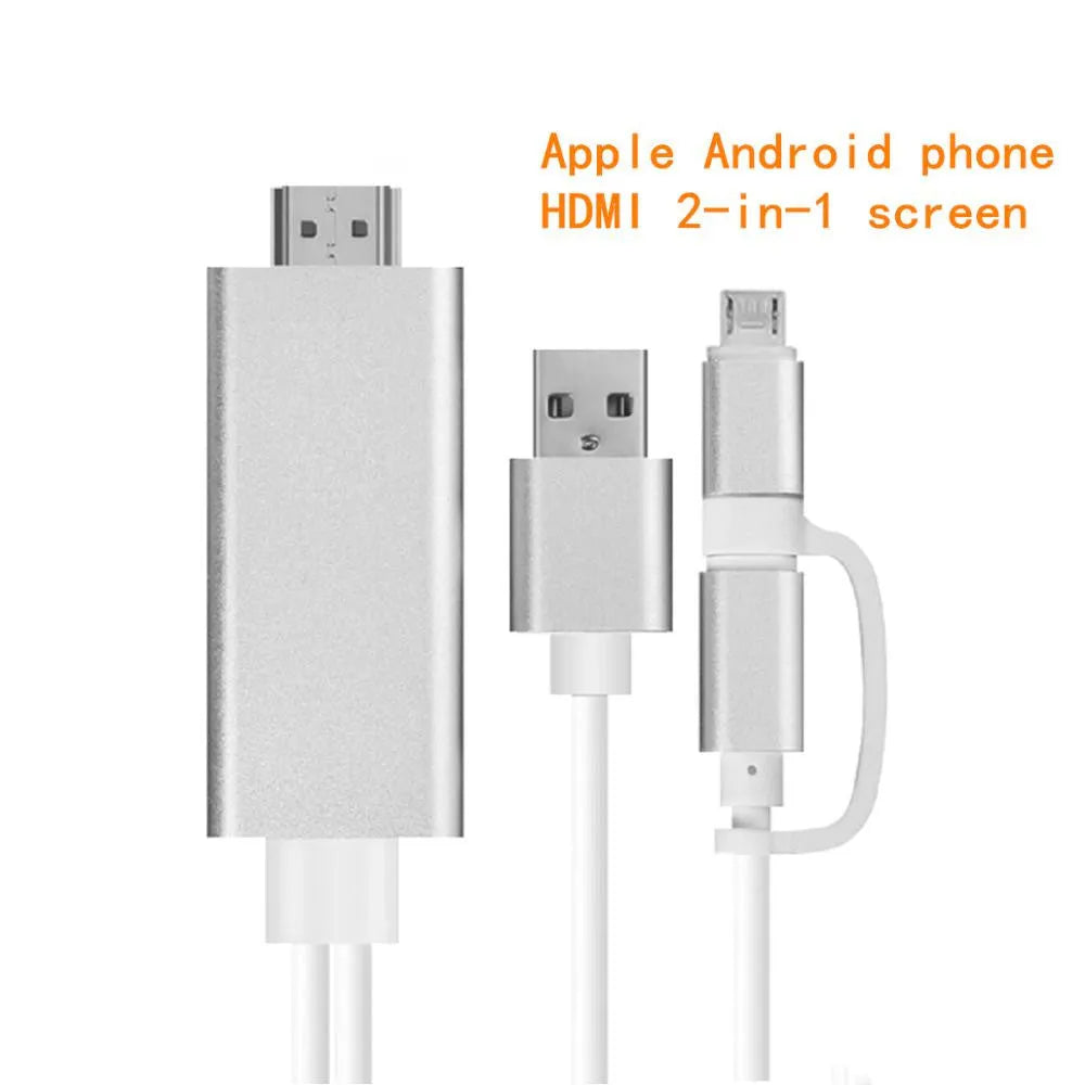 2 in 1 plug-and-play cable with HDMI type adapter, 2 metres, silver colour