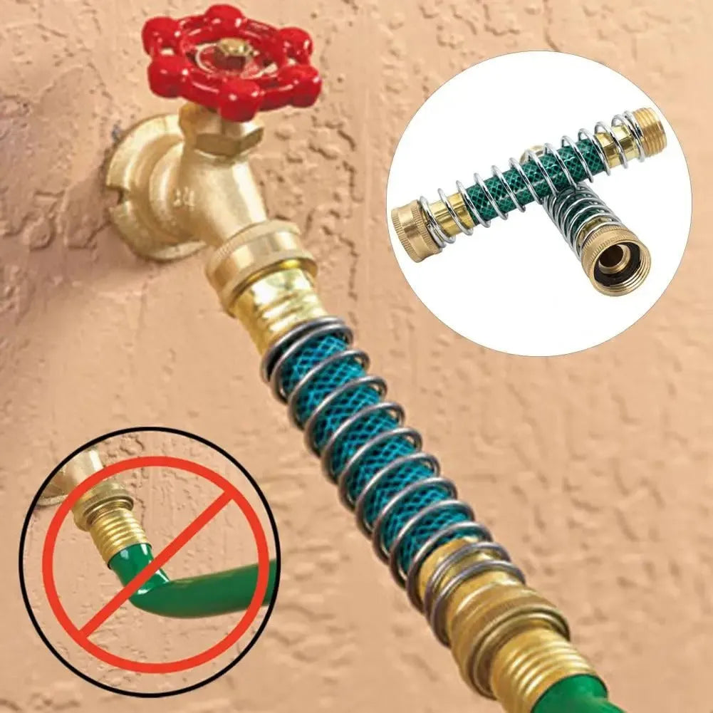 Brass garden hose connector with spiral spring and 3/4 inch threaded joints