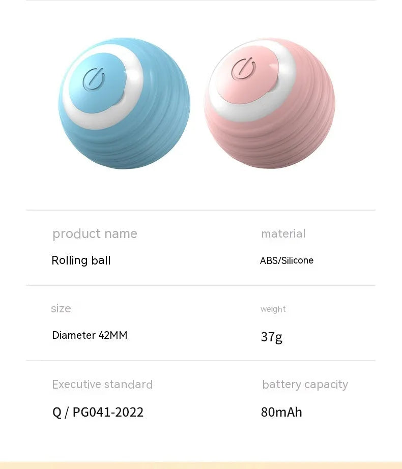 Blue and pink automatic self-moving silicone cat toy ball on a floor.
