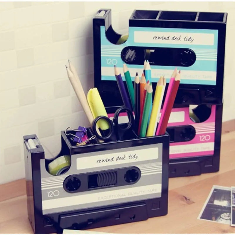 Multifunctional plastic pen holder storage box in blue, pink, or grey, 17x5x11.5cm with 1L capacity