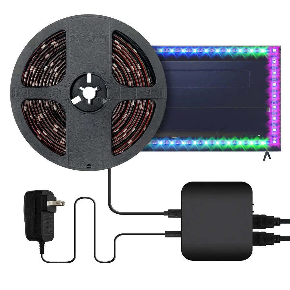Smart LED light strip for television backlighting with voice control and three length options.