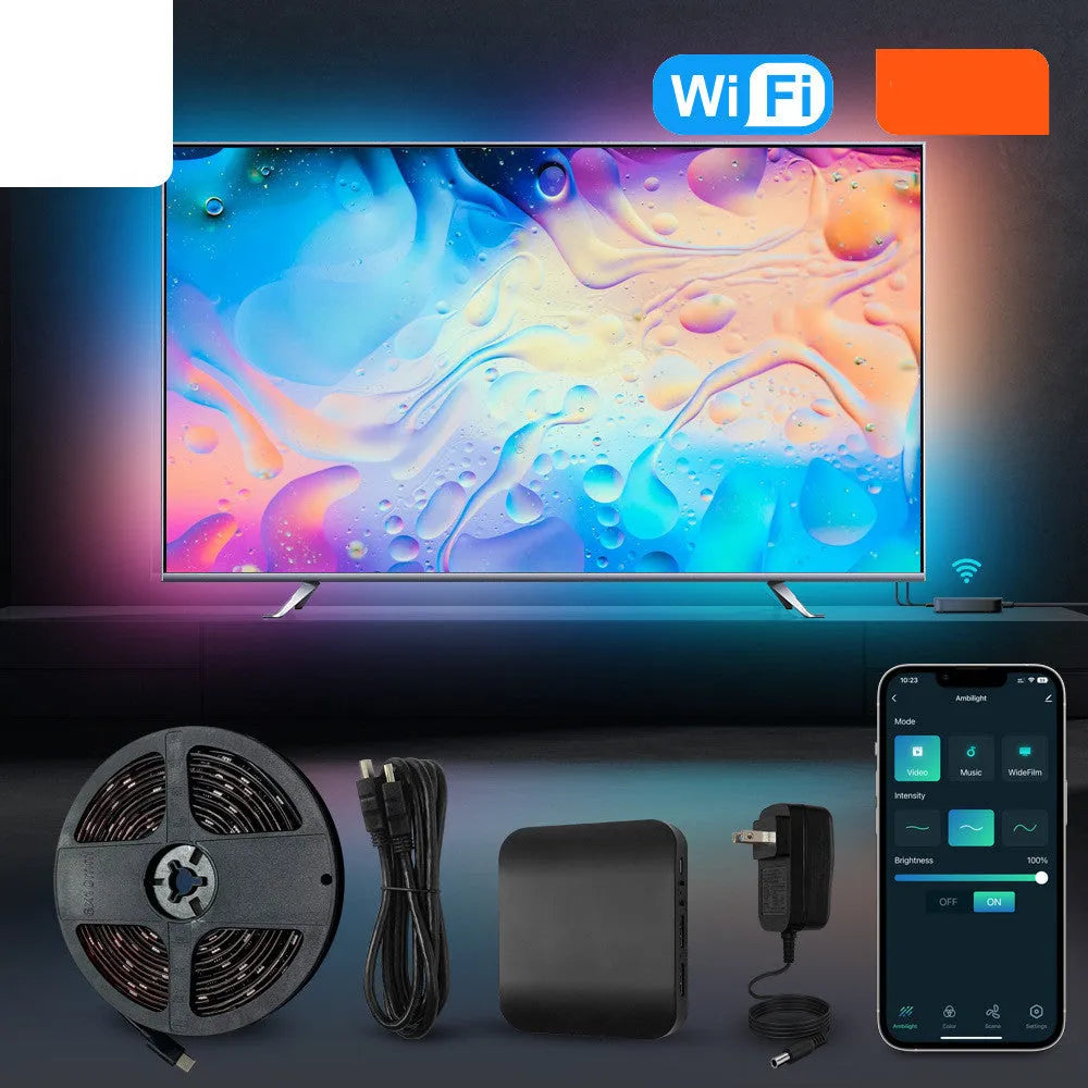 Smart LED light strip for television backlighting with voice control and three length options.