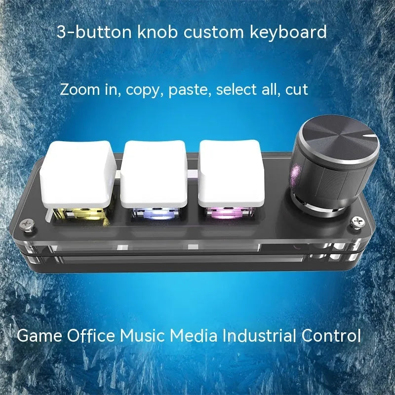 Black and white RGB backlit keypad keyboard with USB cable on desk